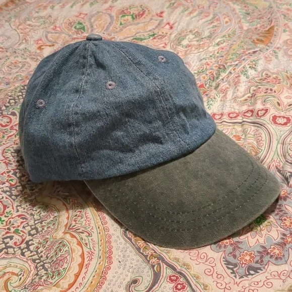 NWT Head Shots Denim Contrast Leather Strapback Dad Baseball Cap OS Vintage - Picture 1 of 6